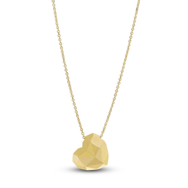 Main Image 1 of Italia D'Oro Faceted Puff Heart Necklace 14K Yellow Gold 18"