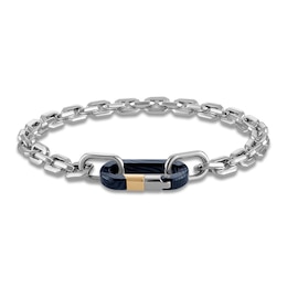 Forged by Jared Men's Link Bracelet Sterling Silver, Blue Ion-Plated Damascus Steel & 18K Yellow Gold 8.5"