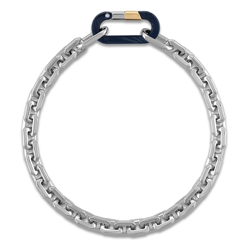Main Image 2 of Forged by Jared Men's Link Bracelet Sterling Silver, Blue Ion-Plated Damascus Steel & 18K Yellow Gold 8.5"