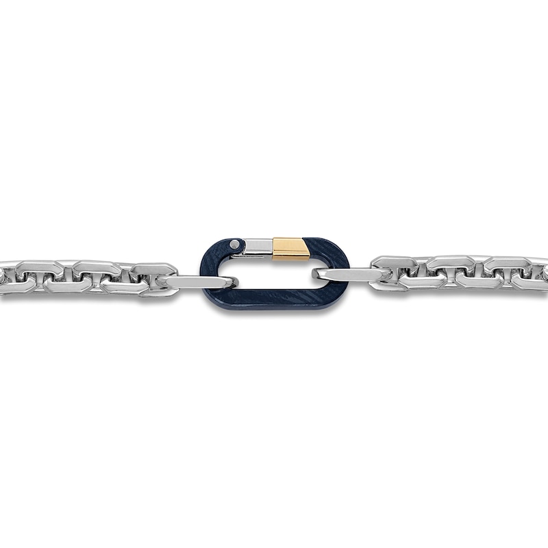 Main Image 4 of Forged by Jared Men's Link Bracelet Sterling Silver, Blue Ion-Plated Damascus Steel & 18K Yellow Gold 8.5"