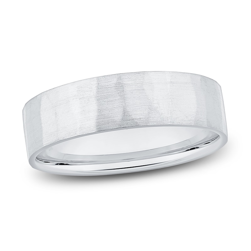 Main Image 1 of Men's Diamond-Cut Brushed Wedding Band 18K White Gold 5.9mm