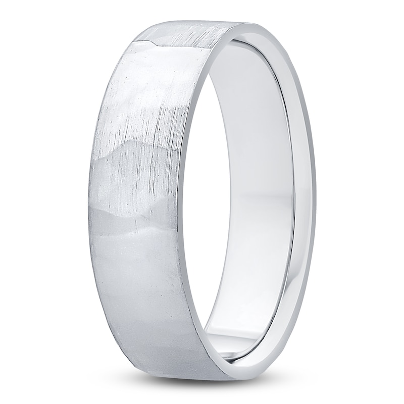 Main Image 2 of Men's Diamond-Cut Brushed Wedding Band 18K White Gold 5.9mm