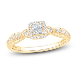 Princess-Cut Quad Diamond Cushion Halo Promise Ring 1/4 ct tw 10K Yellow Gold