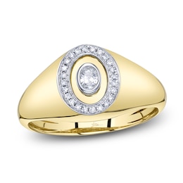 Shy Creation Oval-Cut Diamond Bezel-Set Halo Ring 1/8 ct tw 14K Yellow Gold SC22008875V2RDZ7