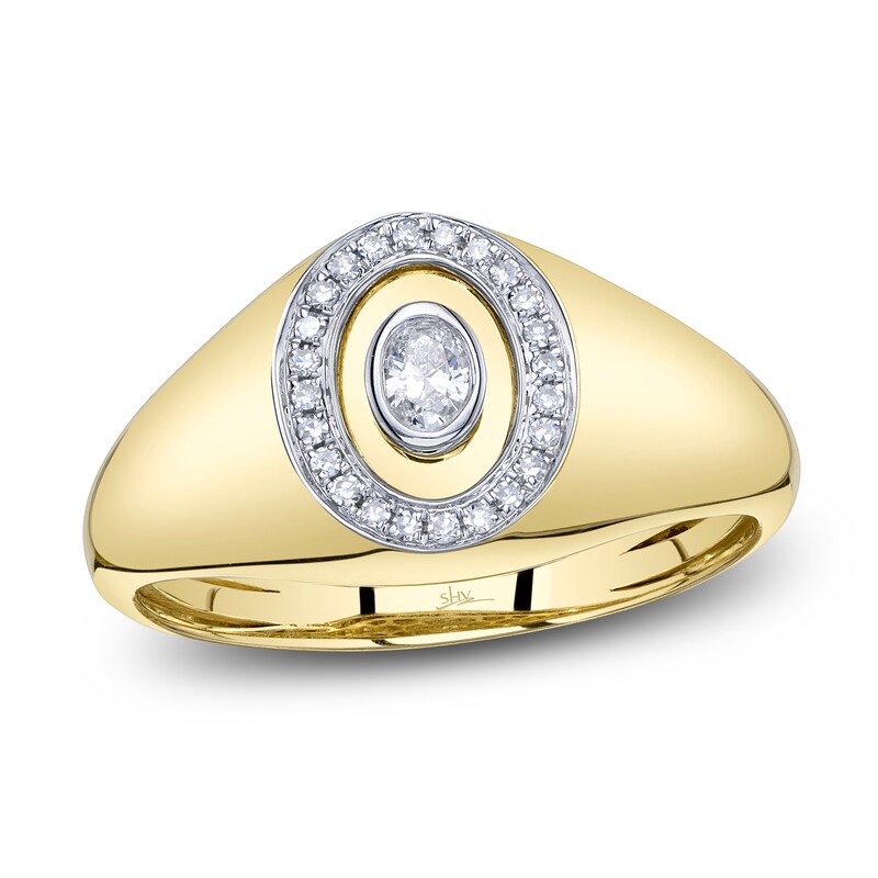 Main Image 1 of Shy Creation Oval-Cut Diamond Bezel-Set Halo Ring 1/8 ct tw 14K Yellow Gold SC22008875V2RDZ7