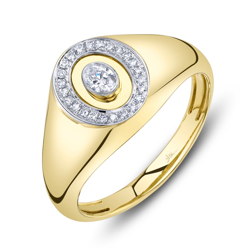 Main Image 2 of Shy Creation Oval-Cut Diamond Bezel-Set Halo Ring 1/8 ct tw 14K Yellow Gold SC22008875V2RDZ7