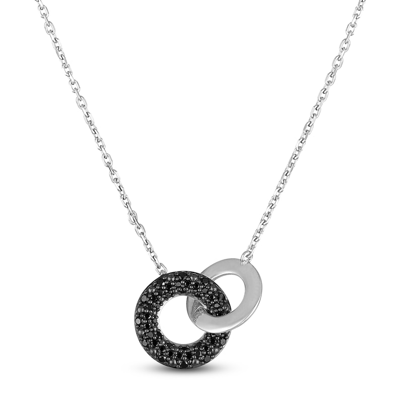 Main Image 1 of Black Diamond Interlocking Circles Necklace 1/3 ct tw Sterling Silver 18"