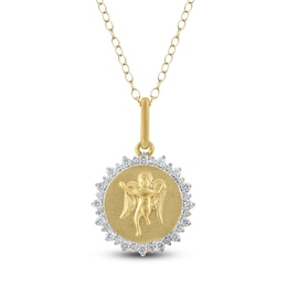 Diamond Angel Number 777 Medallion Necklace 1/4 ct tw 10K Yellow Gold 18"