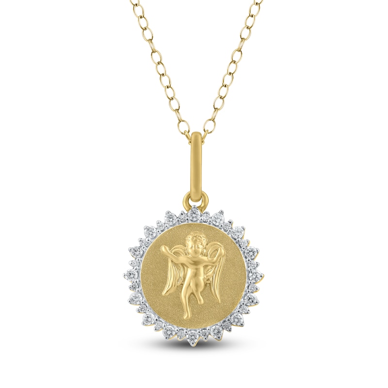 Main Image 1 of Diamond Angel Number 777 Medallion Necklace 1/4 ct tw 10K Yellow Gold 18"
