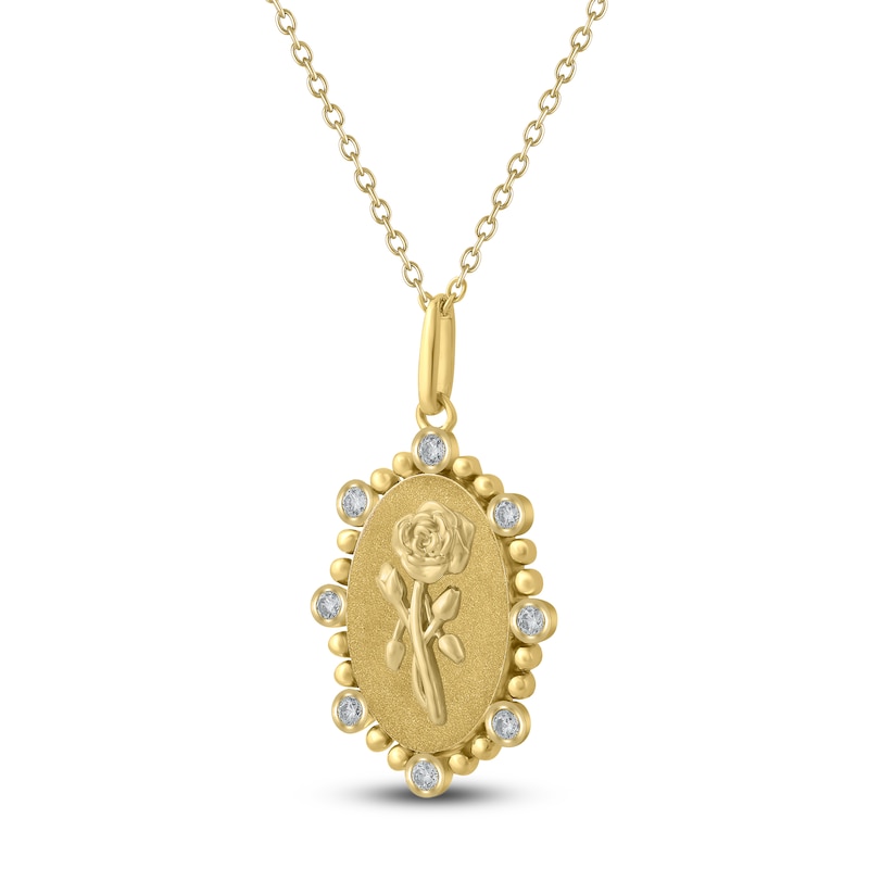 Main Image 2 of Rose Birth Flower Diamond Necklace 1/4 ct tw 10K Yellow Gold 18"