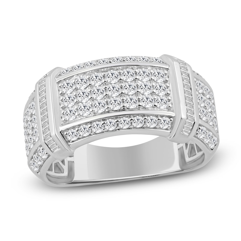 Main Image 1 of Men's Round & Baguette-Cut Diamond Ring 1-1/2 ct tw 10K White Gold