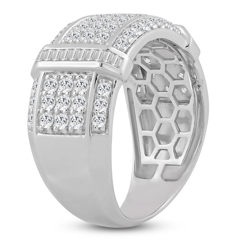 Main Image 2 of Men's Round & Baguette-Cut Diamond Ring 1-1/2 ct tw 10K White Gold