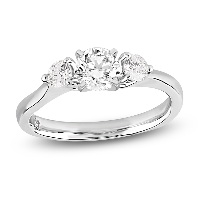 Main Image 1 of Storied Diamond Desert Sands of Eternity Round-Cut Three-Stone Engagement Ring 1-1/3 ct tw 18K White Gold
