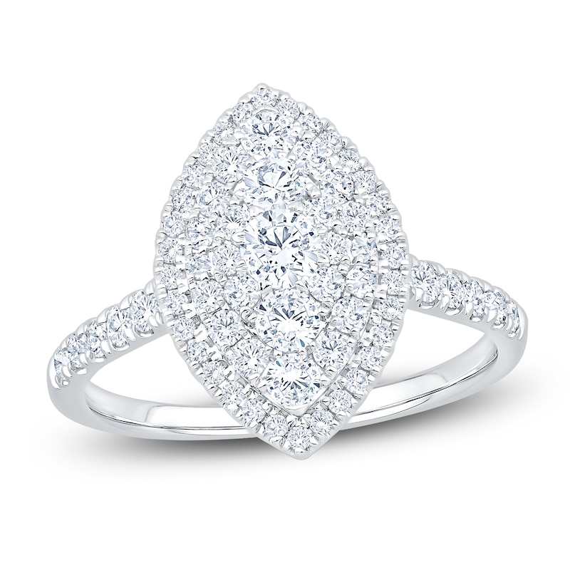 Main Image 1 of Multi-Diamond Marquise-Shaped Double Halo Engagement Ring 1 ct tw 14K White Gold