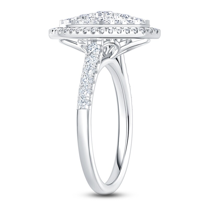 Main Image 2 of Multi-Diamond Marquise-Shaped Double Halo Engagement Ring 1 ct tw 14K White Gold