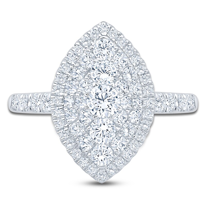 Main Image 3 of Multi-Diamond Marquise-Shaped Double Halo Engagement Ring 1 ct tw 14K White Gold
