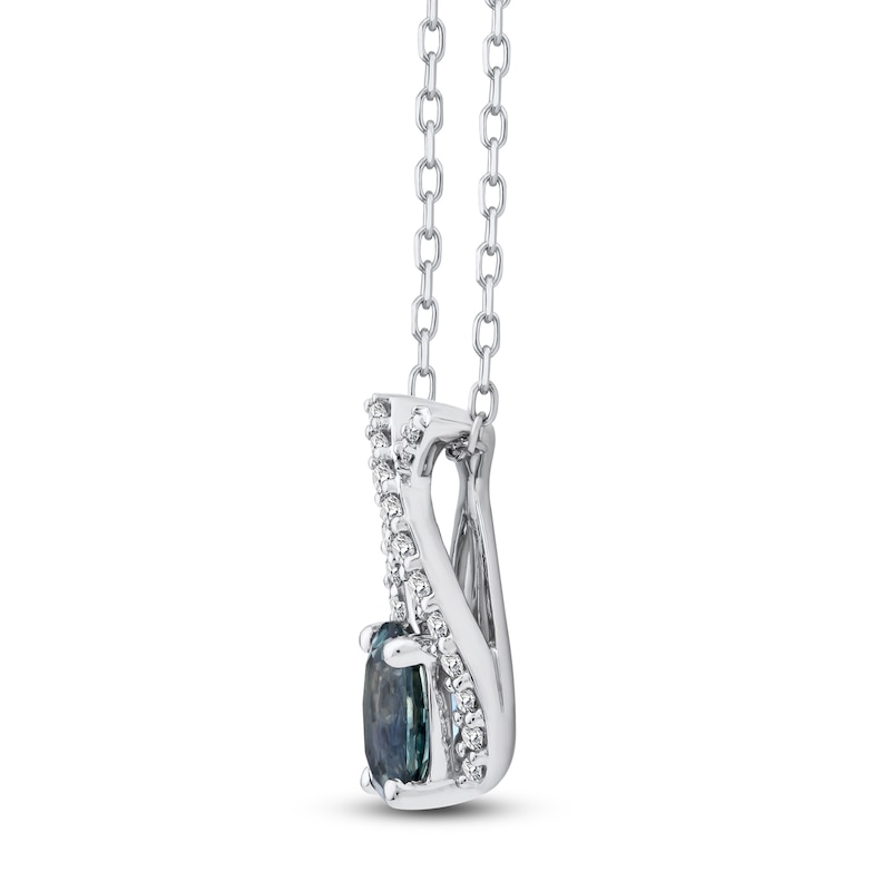 Main Image 2 of Montana Blue Oval-Cut Natural Sapphire & Diamond Necklace 1/10 ct tw 14K White Gold 18"