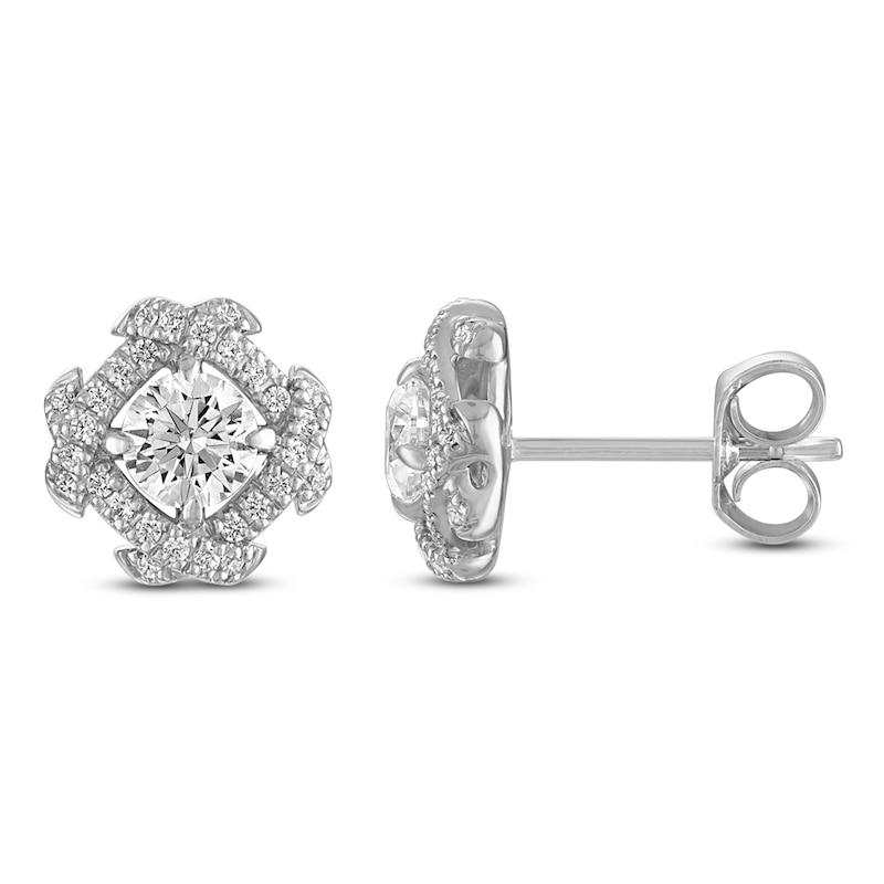 Main Image 1 of Unspoken Diamond Halo Stud Earrings 1 ct tw 14K White Gold