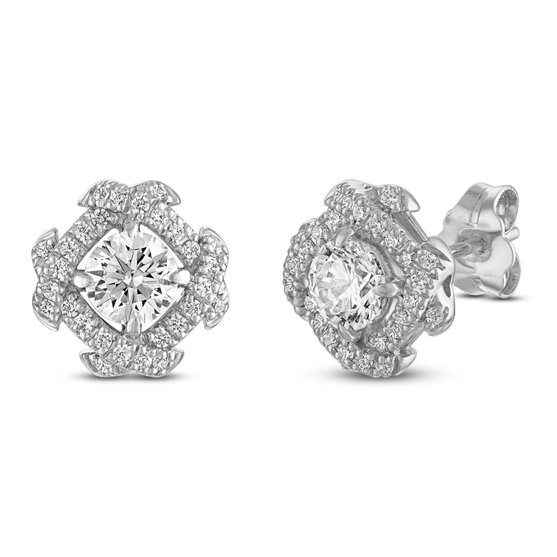 Main Image 2 of Unspoken Diamond Halo Stud Earrings 1 ct tw 14K White Gold