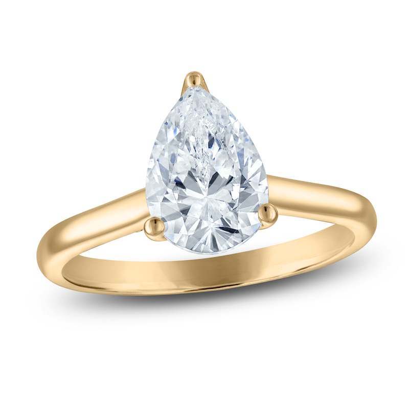 Main Image 1 of Pear-Shaped Lab-Grown Diamond Solitaire Plus Engagement Ring 1-5/8 ct tw 18K Yellow Gold (VS2/F)