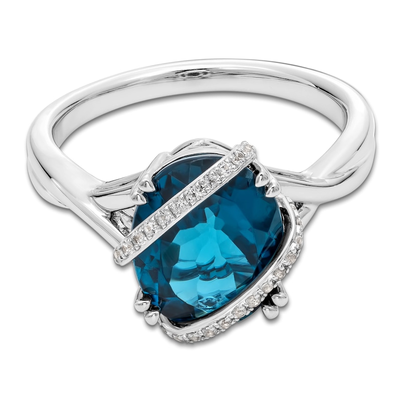 Main Image 1 of Jared Design House Oval-Cut Natural London Blue Topaz & Natural White Sapphire Twist Ring 14K White Gold