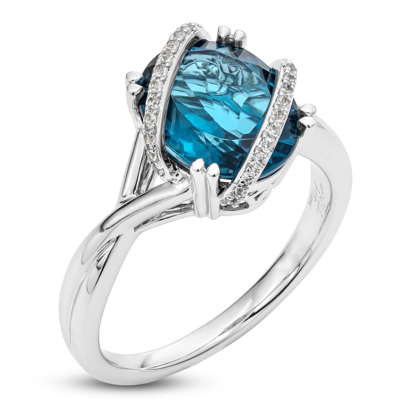 Main Image 2 of Jared Design House Oval-Cut Natural London Blue Topaz & Natural White Sapphire Twist Ring 14K White Gold