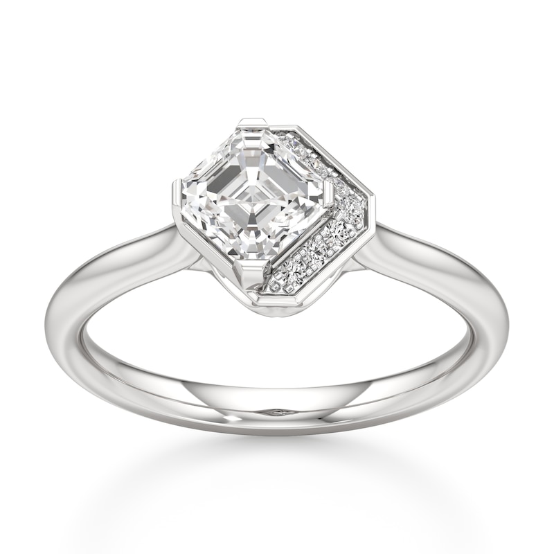 Main Image 1 of J'Lure Square-Emerald Step-Cut Lab-Grown Diamond Half-Halo Engagement Ring 1 ct tw 18K White Gold
