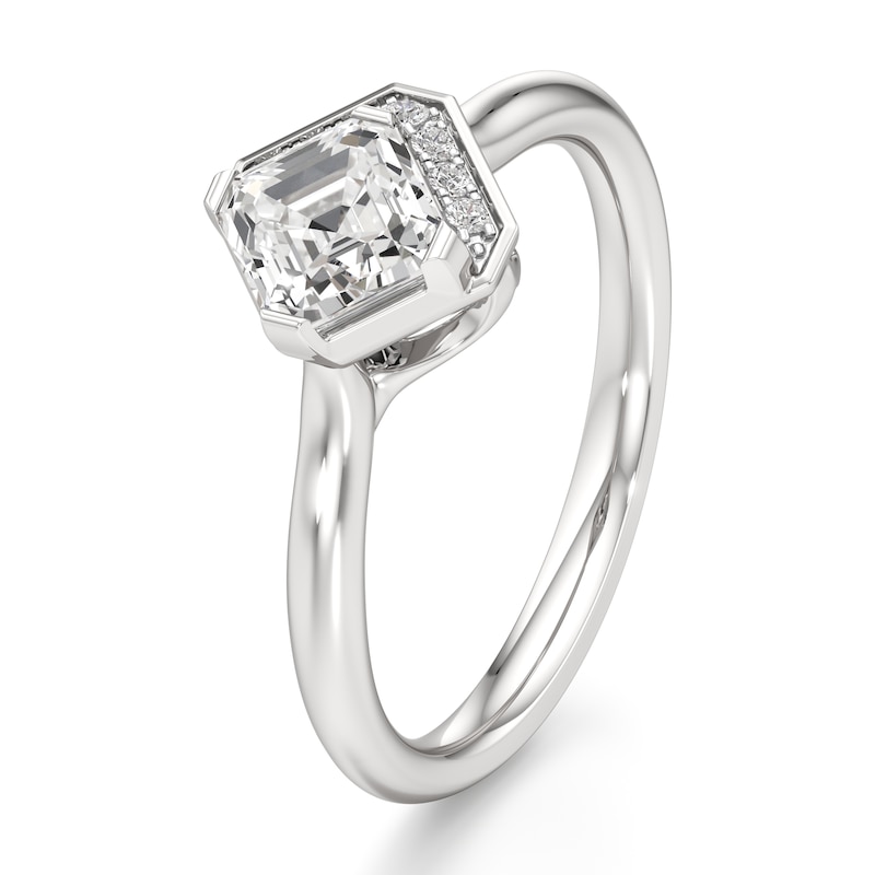 Main Image 4 of J'Lure Square-Emerald Step-Cut Lab-Grown Diamond Half-Halo Engagement Ring 1 ct tw 18K White Gold