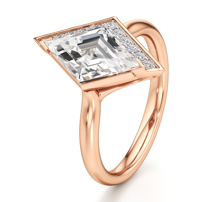 Main Image 4 of J'Lure Lozenge Step-Cut Lab-Grown Diamond Half-Halo Engagement Ring 2 ct tw 18K Rose Gold