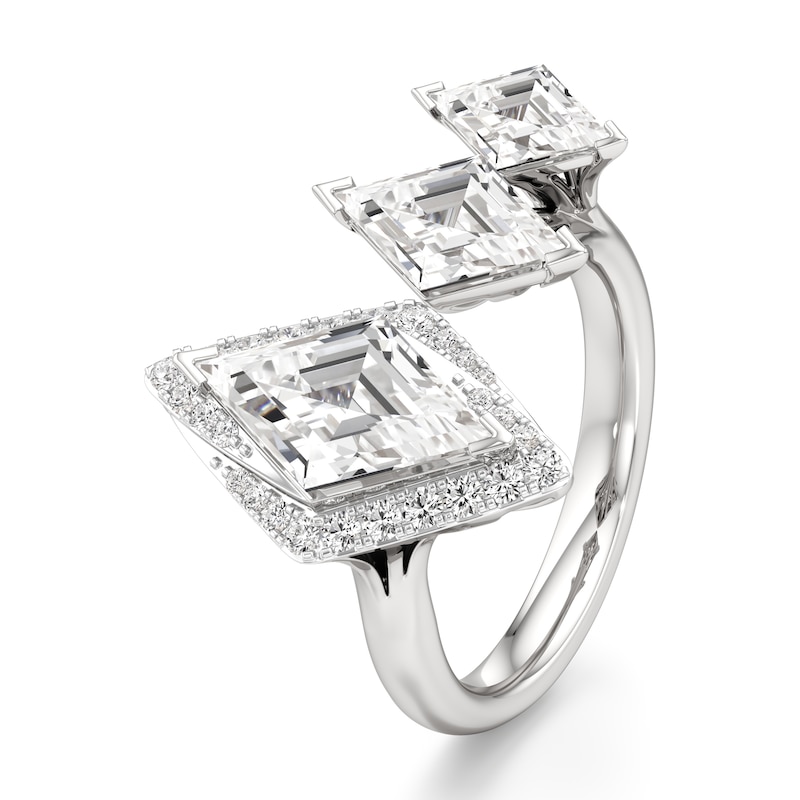Main Image 4 of J'Lure Lozenge Step-Cut Lab-Grown Diamond Engagement Ring 3-3/4 ct tw 18K White Gold
