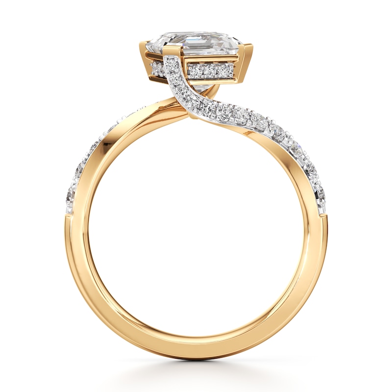 Main Image 2 of J'Lure Square-Emerald Step-Cut Lab-Created Diamond Bypass Engagement Ring 2-3/8 ct tw 18K Yellow Gold