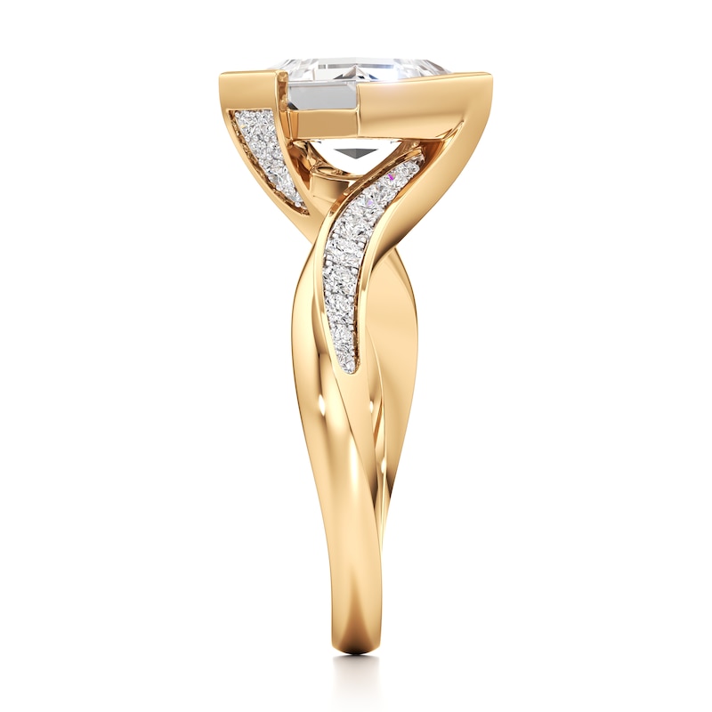Main Image 3 of J'Lure Carre Step-Cut Lab-Grown Diamond Bypass Engagement Ring 2-1/4 ct tw 18K Yellow Gold