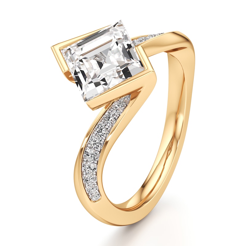 Main Image 4 of J'Lure Carre Step-Cut Lab-Grown Diamond Bypass Engagement Ring 2-1/4 ct tw 18K Yellow Gold