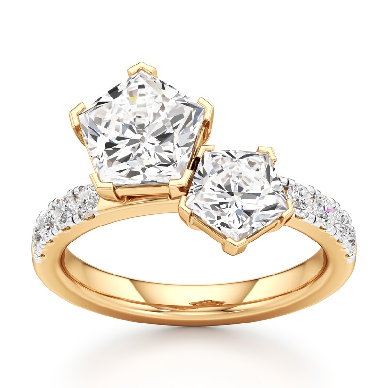 Main Image 1 of J'Lure Pentagon Brilliant-Cut Two-Stone Lab-Grown Diamond Engagement Ring 3-1/3 ct tw 18K Yellow Gold