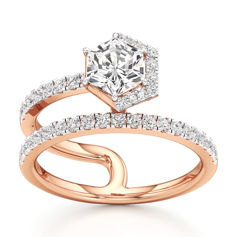 Main Image 1 of J'Lure Hexagon Brilliant-Cut Lab-Grown Diamond Spiral Engagement Ring 1-3/8 ct tw 18K Rose Gold