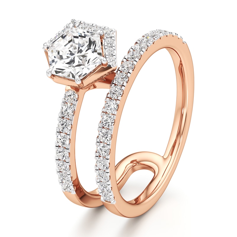 Main Image 4 of J'Lure Hexagon Brilliant-Cut Lab-Grown Diamond Spiral Engagement Ring 1-3/8 ct tw 18K Rose Gold