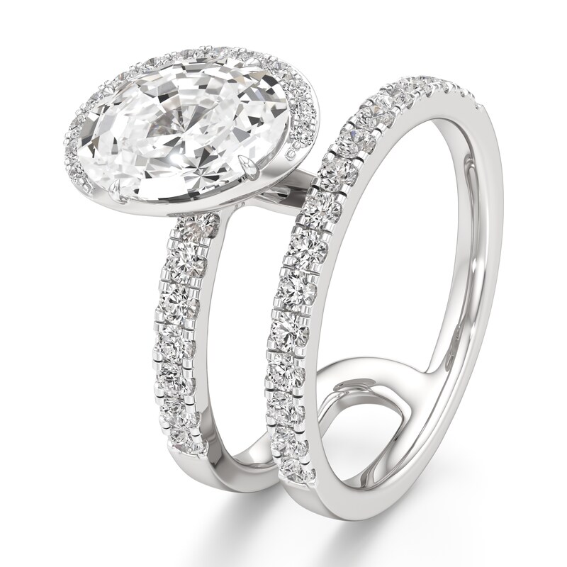 Main Image 4 of J'Lure Oval Step-Cut Lab-Grown Diamond Spiral Engagement Ring 2-5/8 ct tw 18K White Gold