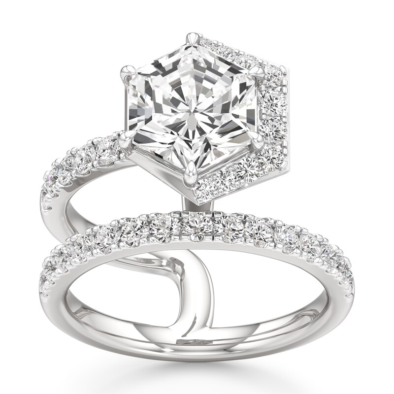 Main Image 1 of J'Lure Hexagon Brilliant-Cut Lab-Grown Diamond Spiral Engagement Ring 3-3/4 ct tw 18K White Gold