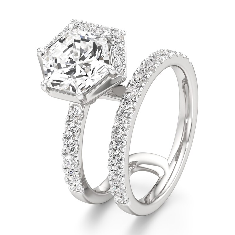 Main Image 4 of J'Lure Hexagon Brilliant-Cut Lab-Grown Diamond Spiral Engagement Ring 3-3/4 ct tw 18K White Gold