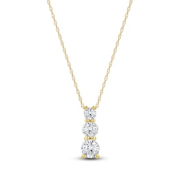 Lab-Grown Diamond Graduated Three-Stone Drop Necklace 1 ct tw 14K Yellow Gold 18"