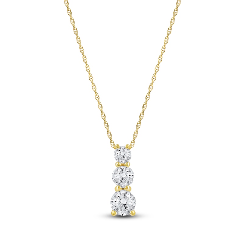 Lab-Grown Diamond Graduated Three-Stone Drop Necklace 1 ct tw 14K Yellow Gold 18