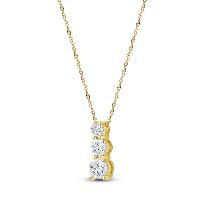 Main Image 2 of Lab-Grown Diamond Graduated Three-Stone Drop Necklace 1 ct tw 14K Yellow Gold 18"