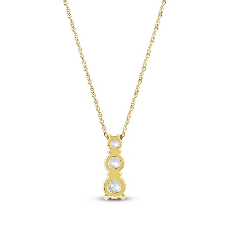 Main Image 3 of Lab-Grown Diamond Graduated Three-Stone Drop Necklace 1 ct tw 14K Yellow Gold 18"