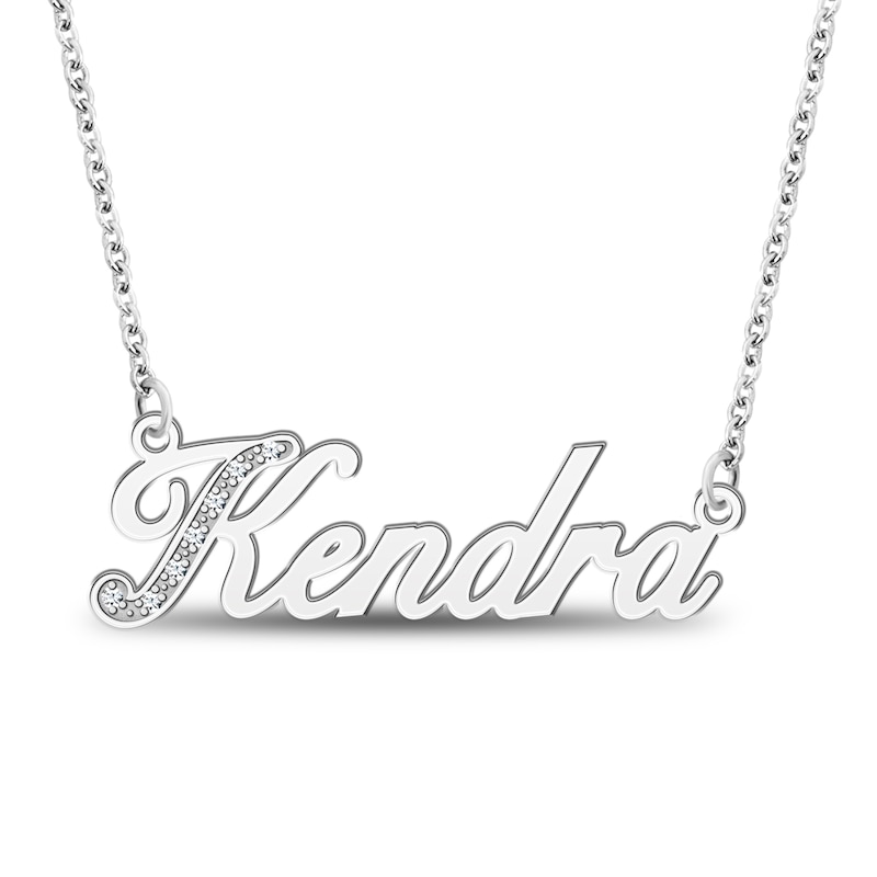 Main Image 1 of Diamond Accent Script Nameplate Necklace 10K White Gold 18"