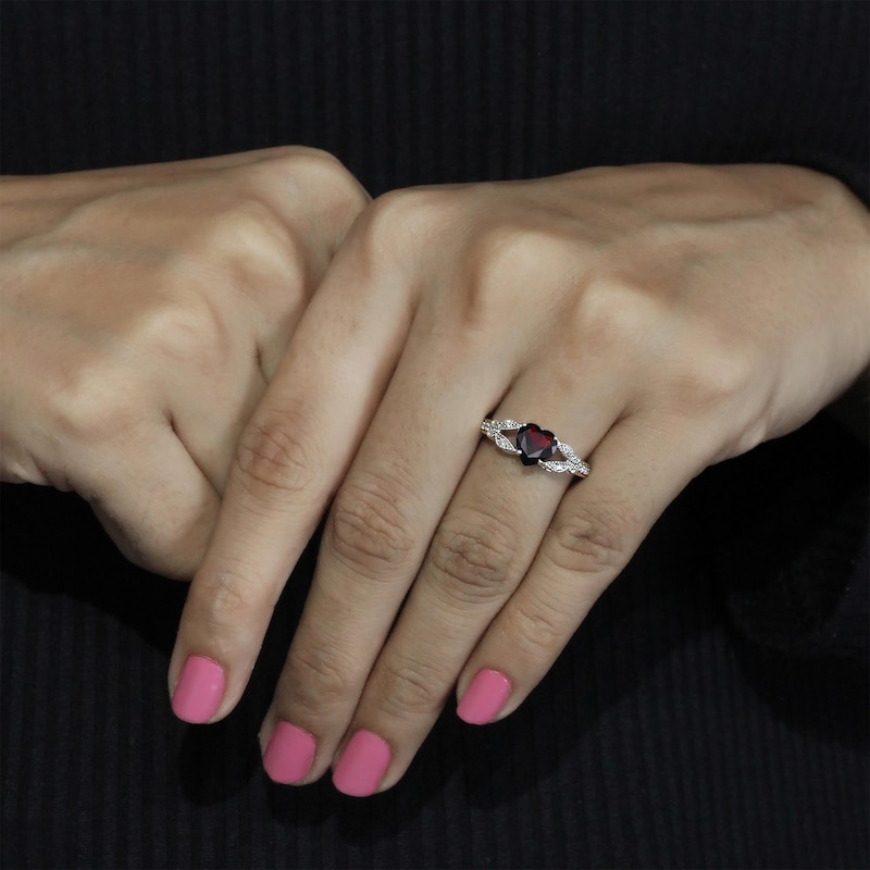 Main Image 3 of Heart-Shaped Natural Garnet & White Topaz Butterfly Gift Set Sterling Silver