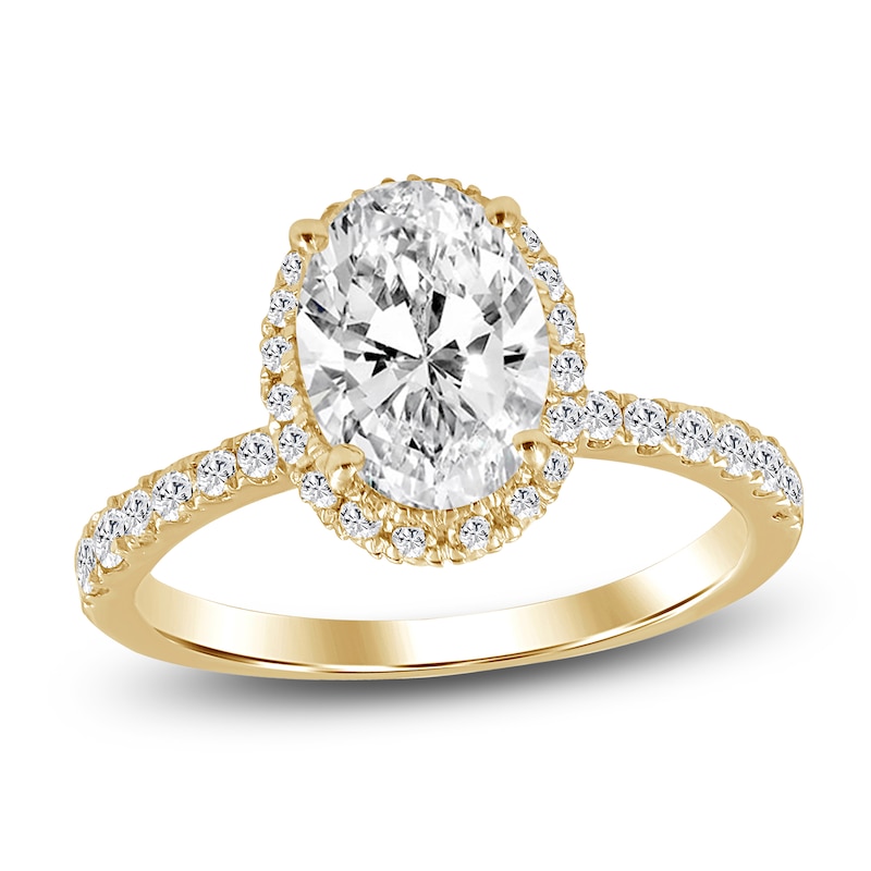Main Image 1 of Oval-Cut Lab-Grown Diamond Halo Engagement Ring 2-3/4 ct tw 18K Yellow Gold