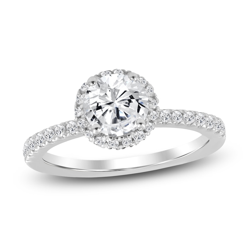 Main Image 1 of Round-Cut Lab-Grown Diamond Halo Engagement Ring 1-1/2 ct tw Platinum