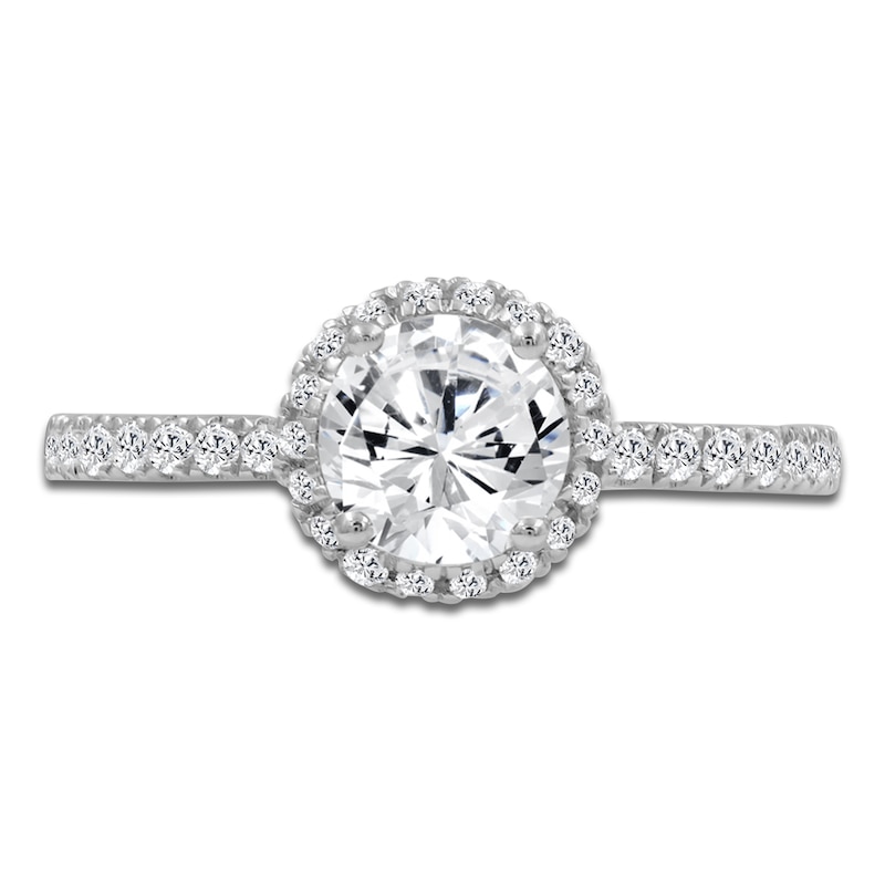 Main Image 3 of Round-Cut Lab-Grown Diamond Halo Engagement Ring 1-1/2 ct tw Platinum