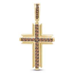 Men's Brown Diamond Cross Charm 1 ct tw 10K Yellow Gold