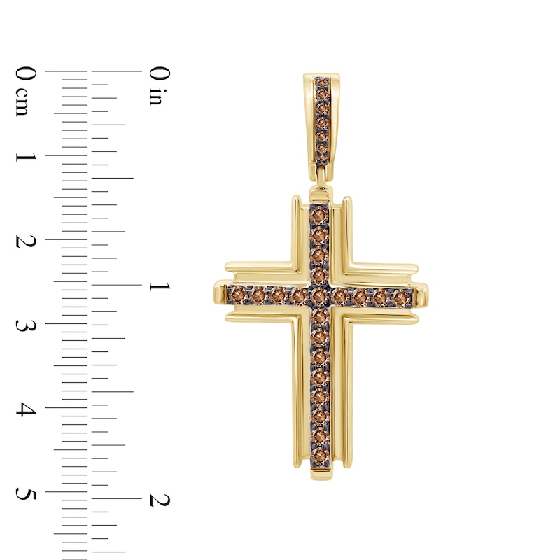 Main Image 2 of Men's Brown Diamond Cross Charm 1 ct tw 10K Yellow Gold